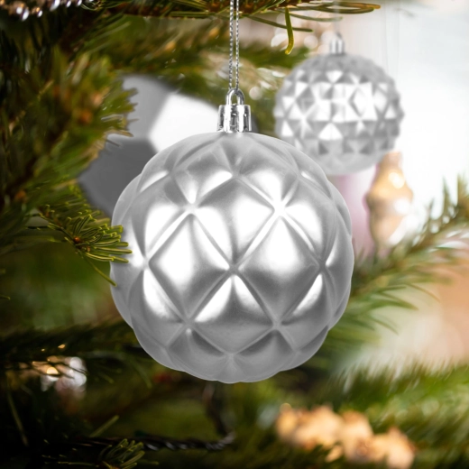 Set silberner Weihnachtsbaumkugeln, 6 Stück
