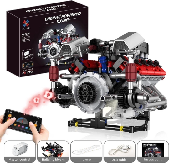 Baukasten Motor mit USB-Ladung und LED-Beleuchtung (700 Teile)