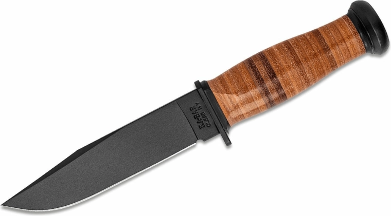 Taktisches Messer KA-BAR Mark 1, 12,8 cm, schwarz, Ledergriff, Lederscheide