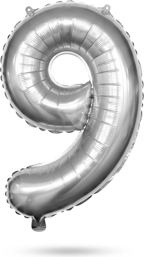 Geburtstags-Folienballon Zahl 9, silber, 78 cm