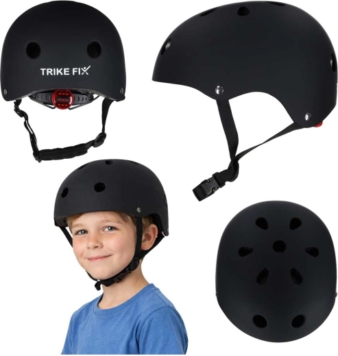 Kinderfahrradhelm TRIKE FIX mit LED, Größe S 48–54 cm, schwarz