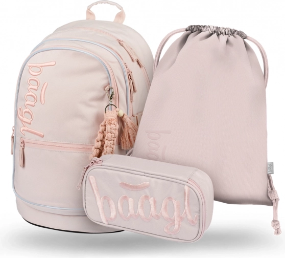 Baagl Schulset Core Creamy – Rucksack, Federmäppchen und Beutel