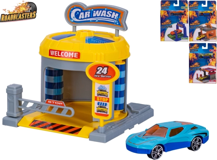 Roadblasters Autowerkstatt mit Auto – Spielset für Kinder 1:64