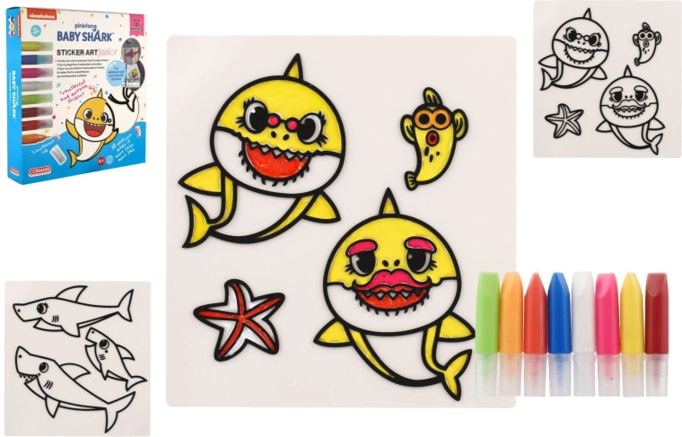 Fenstersticker und Malvorlagen Baby Shark mit Farben