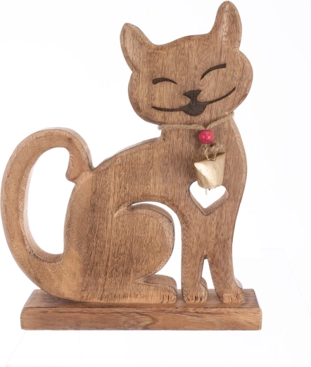Holzdekoration Katze Mango mit Glöckchen