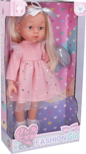 Puppe im Kleid mit Bürste, 45 cm