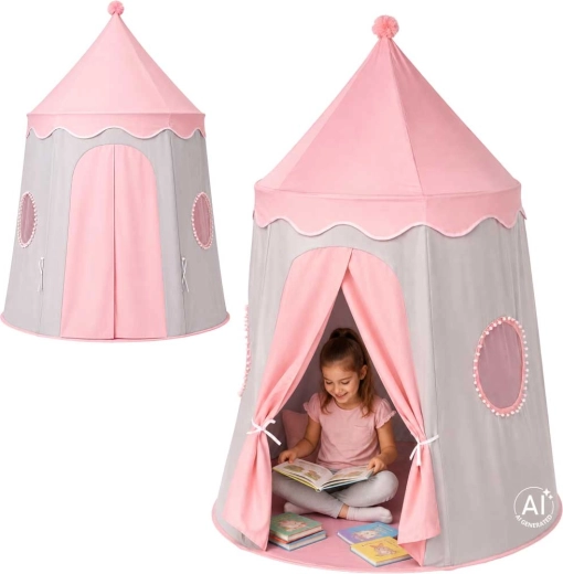 Kinder-Faltspielzelt in Schlossform, grau-rosa