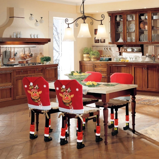 Weihnachtsdekoration für den Stuhl Rentier rot/weiß - 1 Stück
