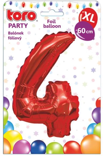 Folienballon Zahl 4, 60 cm, rot