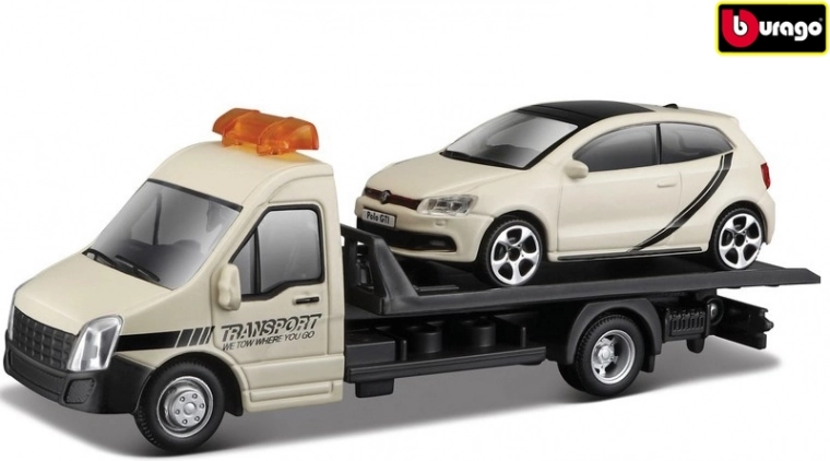 Bburago Street Fire Transportfahrzeug mit Plattform und VW Polo GTI Mk5 1:43