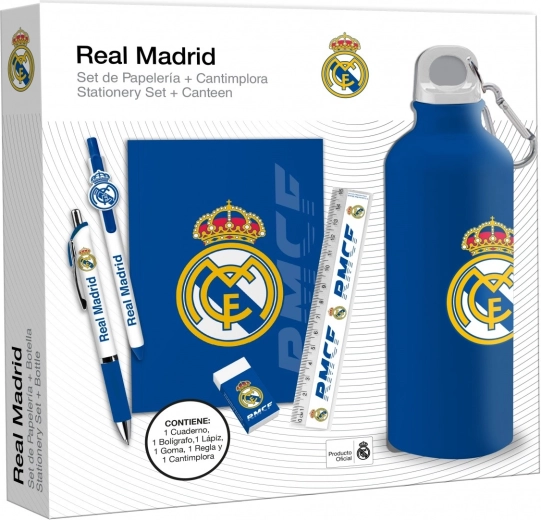 Geschenkset REAL MADRID – Flasche 650 ml, Notizblock und Kugelschreiber