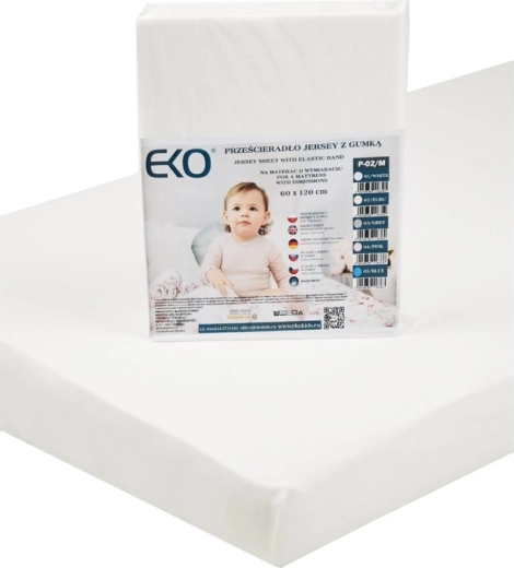 EKO Spannbettlaken mit Gummizug Jersey weiß 120 × 60 cm