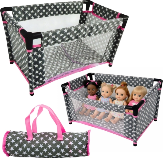 Puppenbett mit Sternchen Alice grau-rosa