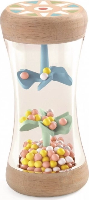Djeco Holz-Rassel mit Regenbogenperlen und Propellern