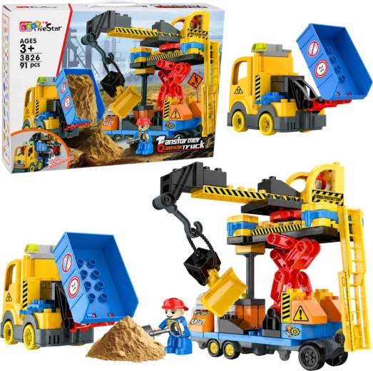 Konstruktionsbausatz Baustelle mit Kran und Kipper, 91 Teile