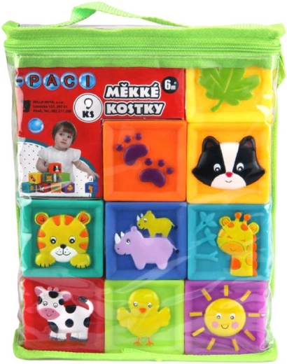 Weiche Quietschwürfel Paci-Paci mit Tiermotiven – 9 Stück
