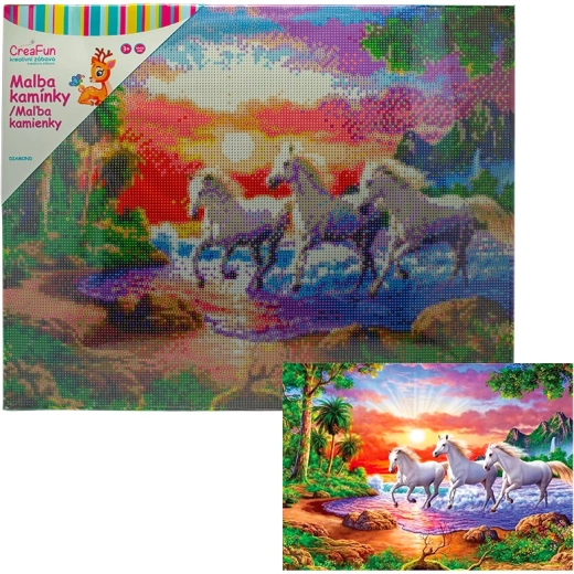 Diamantmalerei – Pferde bei Sonnenuntergang 40 × 50 cm