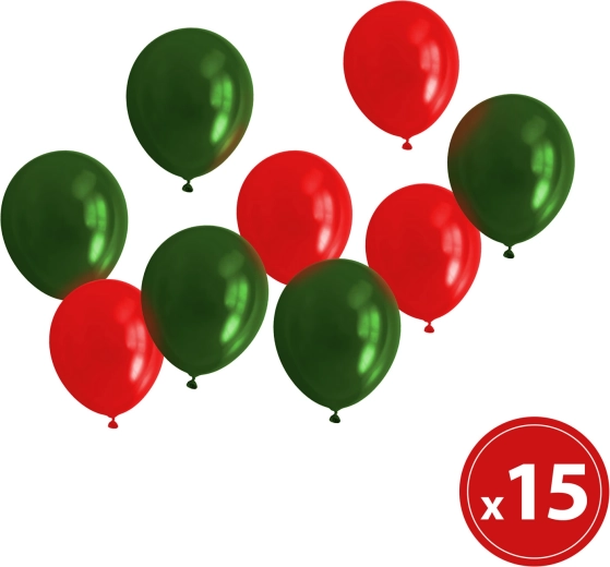 Set metallischer Weihnachtsballons in Rot-Grün, 15 Stück