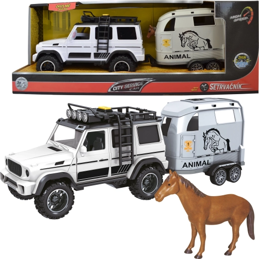 Geländewagen mit Anhänger und Pferd 1:14 mit Geräuschen und Lichtern