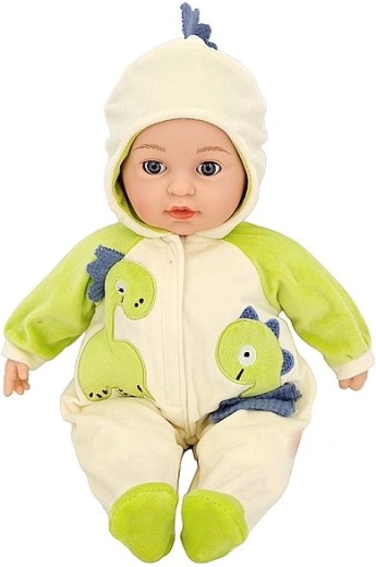 Sprechende und singende Babypuppe im Dinosaurier-Overall