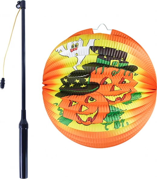 Halloween-Lampion fröhlicher Kürbis 25 cm mit leuchtendem Stab 40 cm