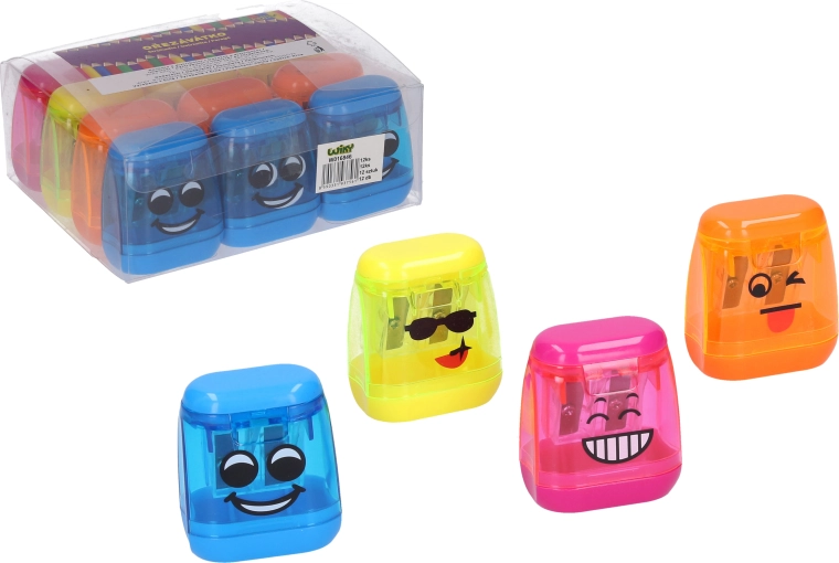 Durchsichtiger Spitzer mit Smiley für zwei Bleistifte – 1 Stück