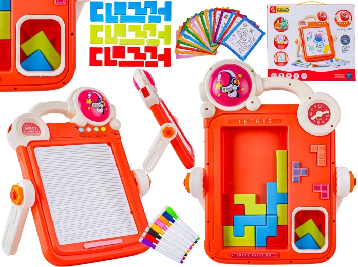 Multifunktionale doppelseitige Tafel 2-in-1 für Kinder – abwischbare Zeichentafel und Tetris-Puzzle (rot)