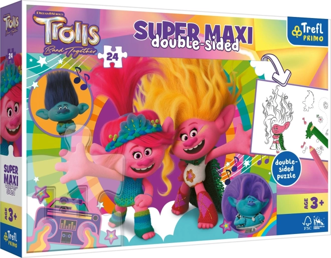 Beidseitiges Puzzle TREFL Trolls 3 Glücklicher Troll-Tag SUPER MAXI 24 Teile