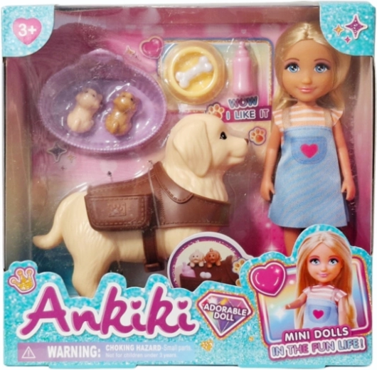 Puppe mit Hündchen und Zubehör