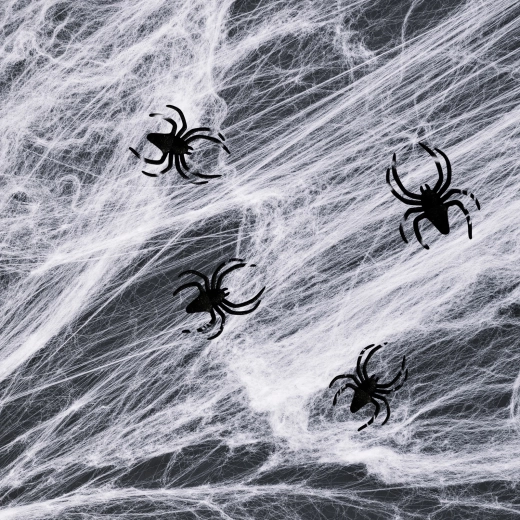 Weiße Halloween-Spinnweben mit Spinnen