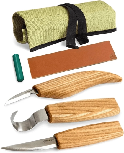 BeaverCraft S13 erweitertes Löffelschnitz-Set (3 Messer in Rolle + Zubehör)