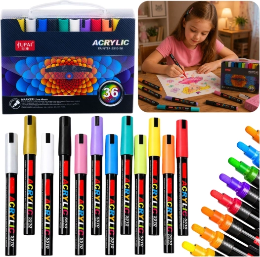 Set wasserfester Acrylmarker im Koffer – 36 Stück