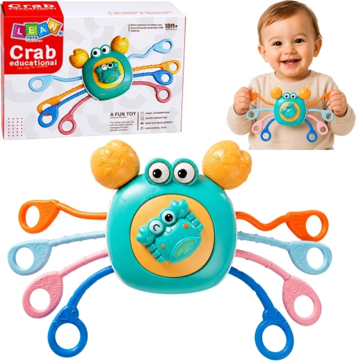 Sensorischer Krabbe für Babys – Beißring und Rassel blau