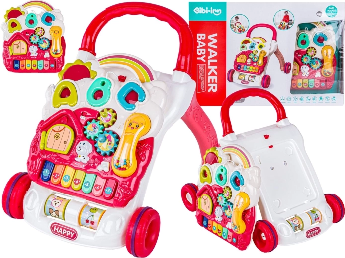 Pädagogischer Kinderlauflernwagen mit Musikpanel, rot