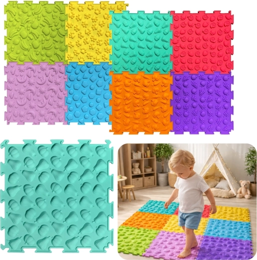 Sensorische Puzzle-Matte – bunte strukturierte Fliesen 24,5 cm, Set mit 10 Stk.