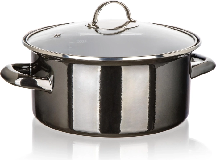 Emaille-Topf mit Glasdeckel 22 cm, 3,7 l Metallic Black