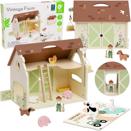 Classic World Vintage-Holzhof mit Figuren, 17-teilig
