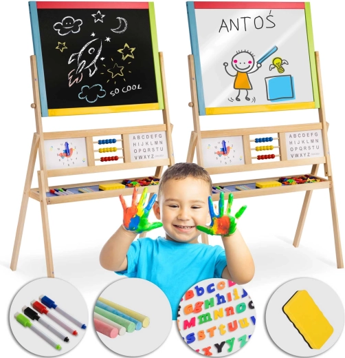 Große magnetische drehbare Kreidetafel mit Lernuhr RICOKIDS – mehrfarbig