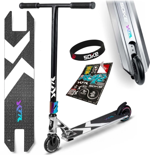 Soke XTR Phantom Chrome professionelle Freestyle-Stunt-Scooter silber-schwarz