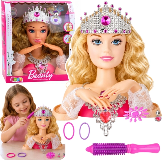 Puppen-Styling-Kopf mit Krone und Zubehör