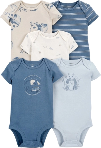Carter’s Bodys mit kurzem Ärmel Blue Panda/Airplane für Jungen, 5 Stk., Gr. 56