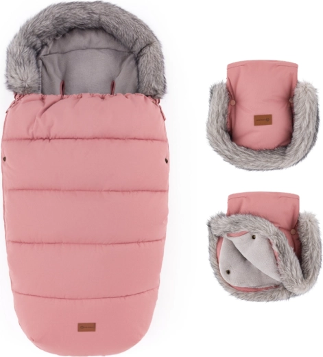 PETITE&MARS Winterset: Fußsack Comfy 4in1 + Kinderwagen-Handmuff Furry old rose