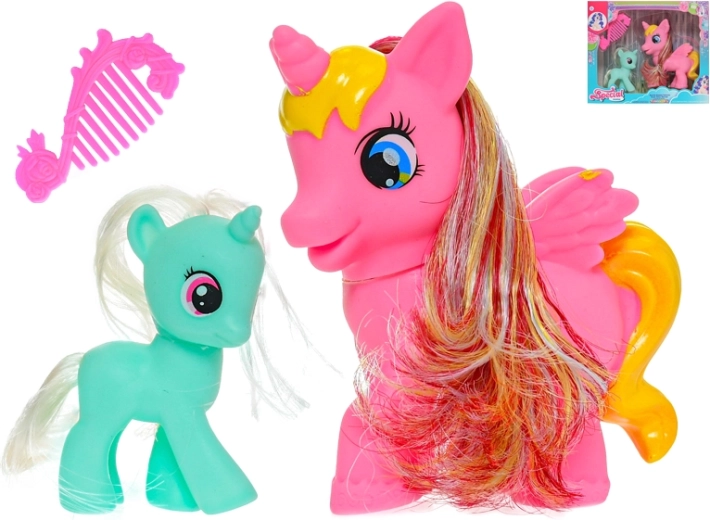 Einhorn mit Fohlen und Kamm – Spielset für Kinder