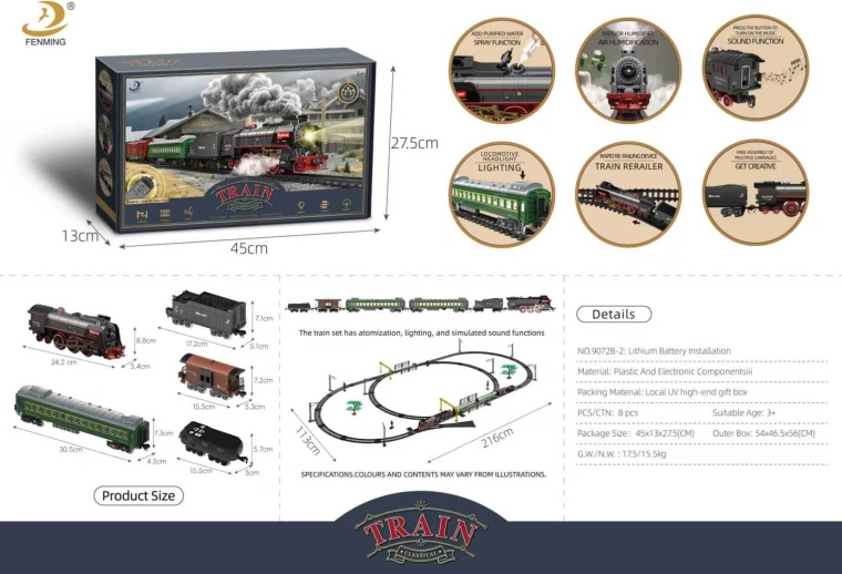 Retro-Eisenbahn mit Rauch, Sound und Licht, 216 × 113 cm
