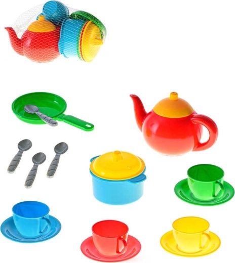 Kinder-Plastikgeschirr-Set für Tee und Kochen im Netz (16 Stk.)