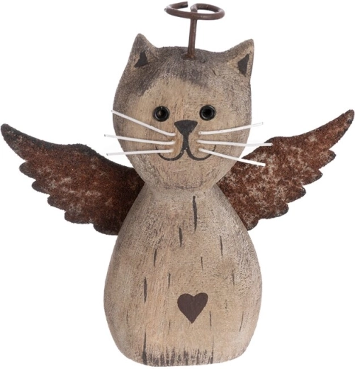 Dekoration Katze aus Paulownia-Holz und Metall, beige, 12 cm