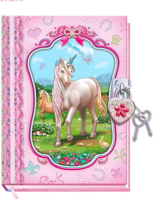 Tagebuch mit Schloss und süßem Einhorn