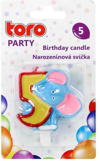 Tortenkerze Zahl 5 mit Elefant TORO 5 cm