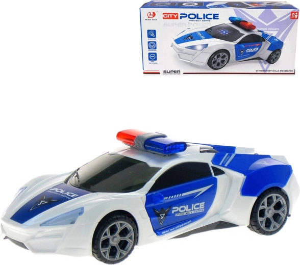 Batteriebetriebenes Polizeiauto mit Licht und Sound, Anstoßfunktion und 360°-Drehung