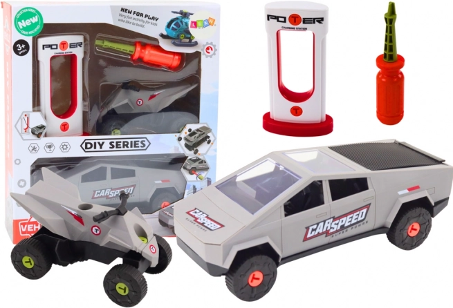 Modernes Auto- und Quad-Set zum DIY-Montieren – Grau